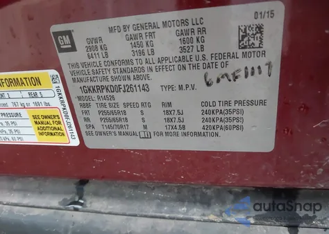 2015 GMC Acadia Sle-2 z USA, uszkodzony, nr VIN 1GKKRPKD0FJ261143